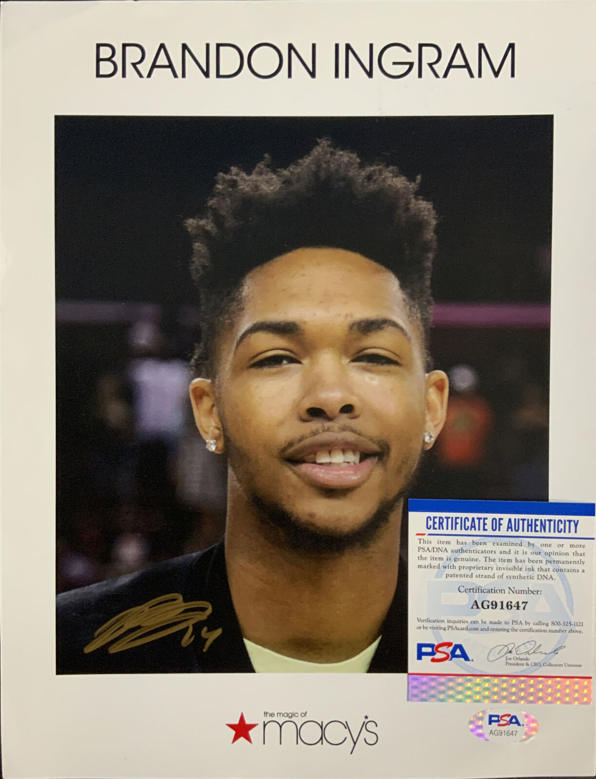 BRANDON INGRAM LAKERS, NEW ORLEANS PELICANS SIGNED 9X11 MACYS POSTER PSA AG91647