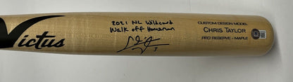 CHRIS TAYLOR DODGERS SIGNED VICTUS BAT "2021 NL WILDCARD WALK0FF HR" BAS WZ59562