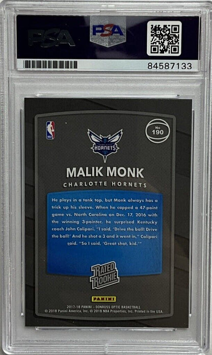 MALIK MONK SIGNED HORNETS PANINI DONRUSS OPTIC #190 RC PSA SLABBED 84587133