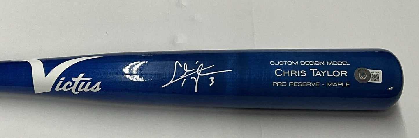 CHRIS TAYLOR DODGERS WS CHAMP SIGNED VICTUS GAME MODEL BLUE BAT BAS ITP WZ59543i