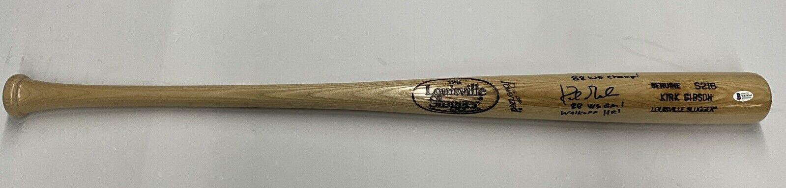 DODGERS KIRK GIBSON SIGNED LOUISVILLE GAME MODEL BAT 3 INSCRIPTIONS" BAS WE78265