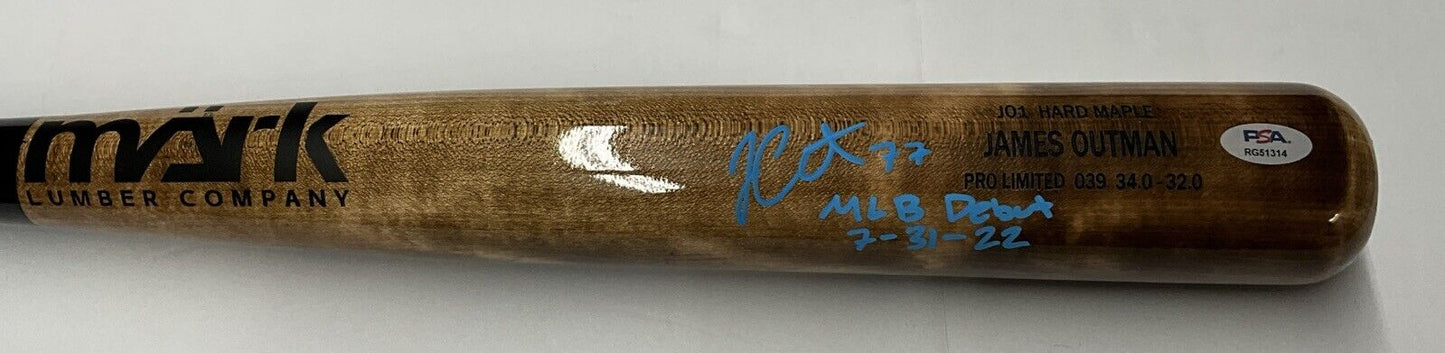 JAMES OUTMAN DODGERS SIGNED MARK LUMBER MODEL BAT "MLB DEBUT 7-31-22 PSA RG51314