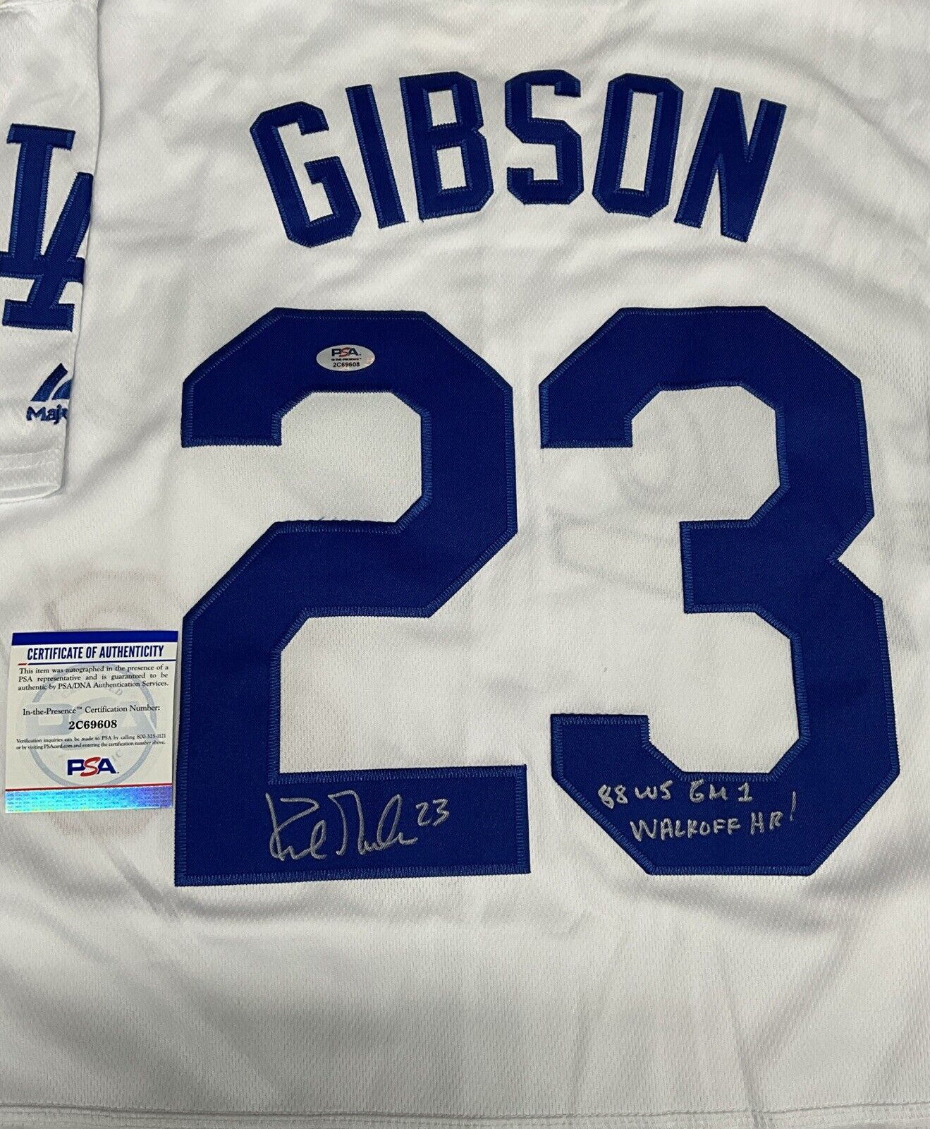 KIRK GIBSON SIGNED DODGERS 88 WS JERSEY "88 WS GM 1 WALK OFF HR! INS PSA 2C69608