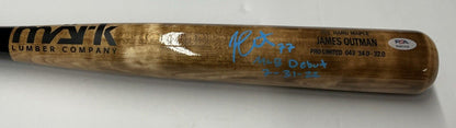 JAMES OUTMAN DODGERS SIGNED MARK LUMBER MODEL BAT "MLB DEBUT 7-31-22 PSA RG51316