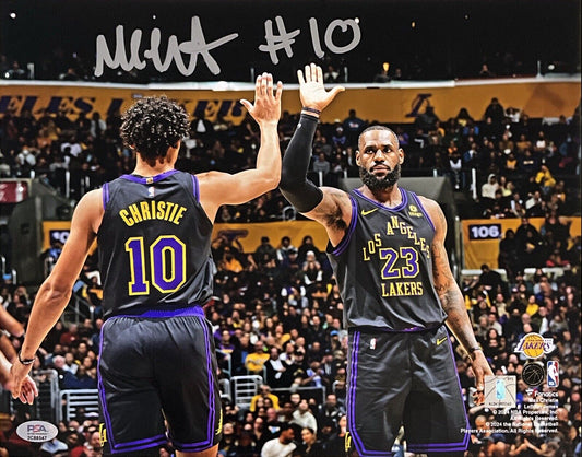 MAX CHRISTIE LOS ANGELES LAKERS SIGNED 11X14 PHOTO WITH LEBRON JAMES PSA WITNESS