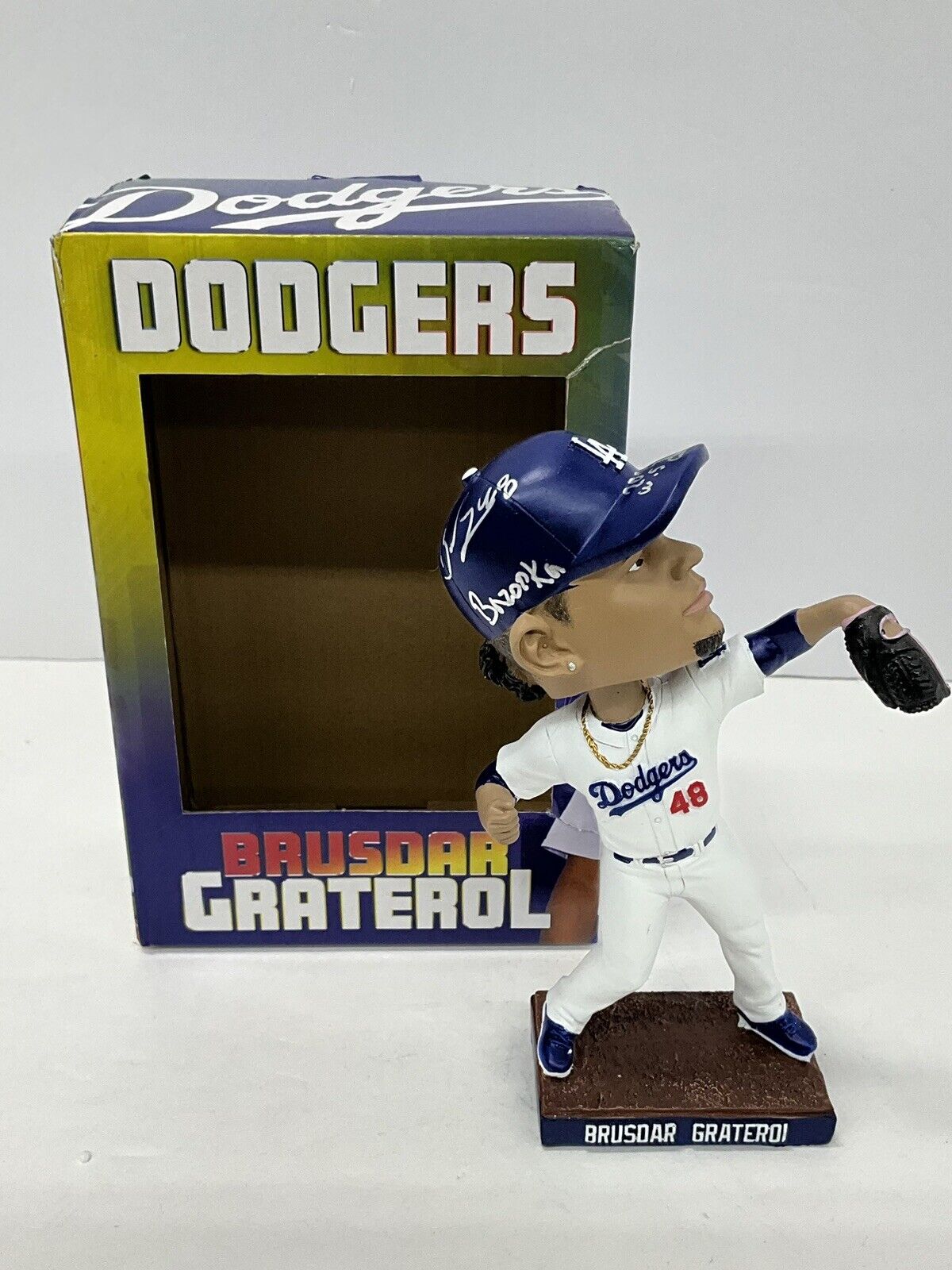 BRUSDAR GRATEROL SIGNED DODGERS BOBBLEHEAD "2020 WS CHAMPS, BAZOOKA" PSA 3C24655