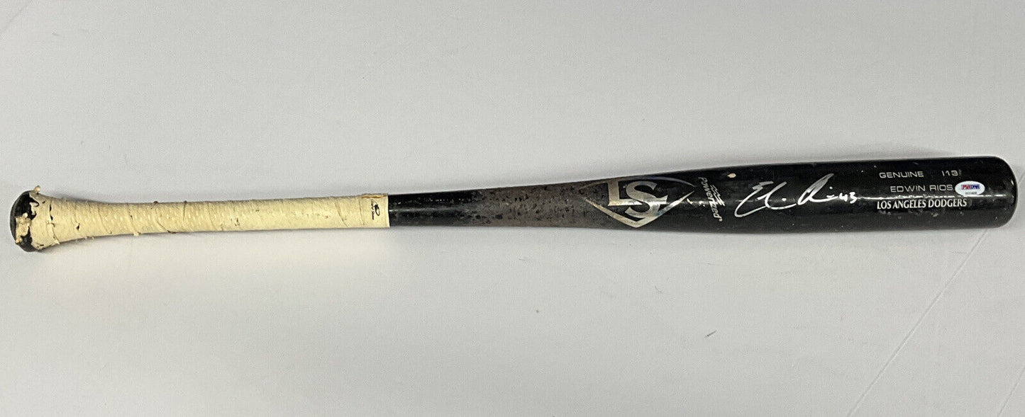 EDWIN RIOS DODGERS 2020 WS CHAMPION SIGNED LS GAME USED BAT PSA RG14838