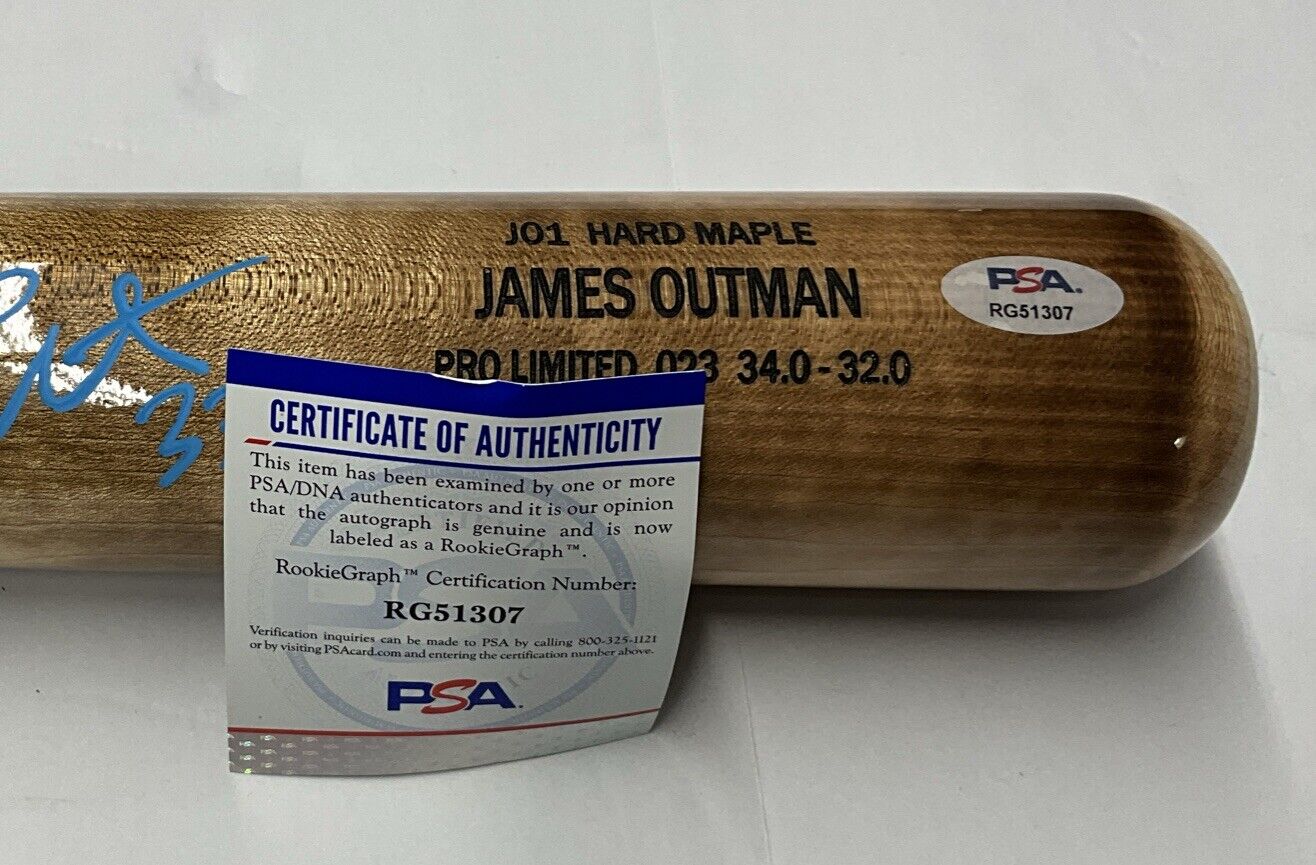 JAMES OUTMAN DODGERS SIGNED MARK LUMBER GAME MODEL J01 MAPLE BAT PSA RG51307