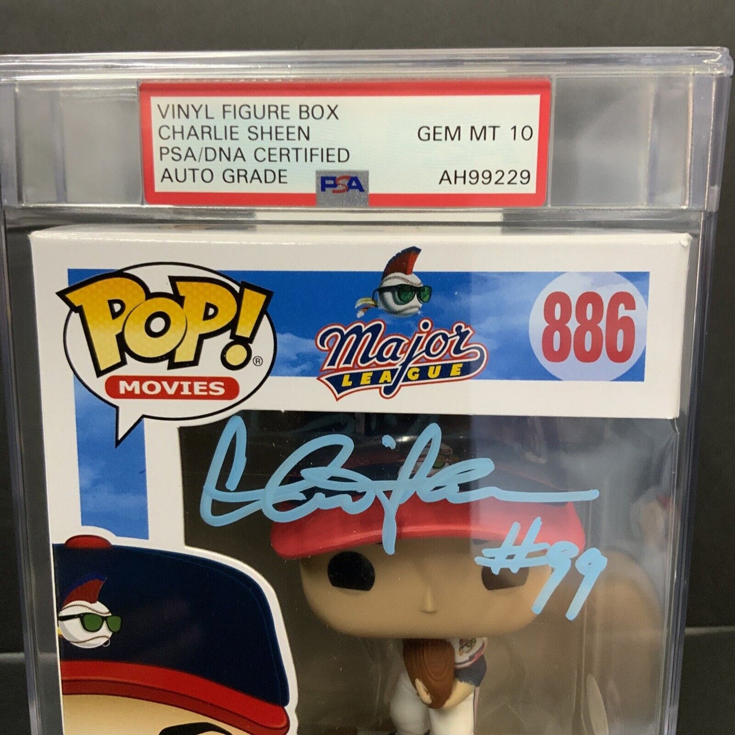 CHARLIE SHEEN SIGNED "RICKY VAUGHN" FUNKO POP PSA SLABBED AH99229 GEM MT 10 AUTO