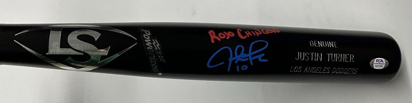 JUSTIN TURNER DODGERS SIGNED LOUISVILLE SLUGGER BAT "ROJO CHINGON" PSA 9A87956