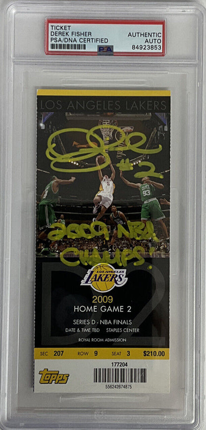 DEREK FISHER SIGNED 2009 NBA FINALS TICKET STUB "2009 NBA CHAMPS" PSA 84923853