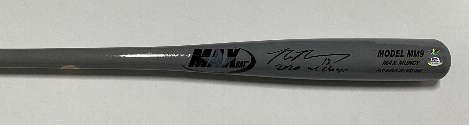 MAX MUNCY DODGERS SIGNED MAXBAT GAME MODEL BAT "2020 WS CHAMPS" INSC PSA 1C01765