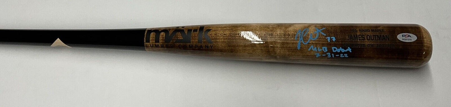 JAMES OUTMAN DODGERS SIGNED MARK LUMBER MODEL BAT "MLB DEBUT 7-31-22 PSA RG51315