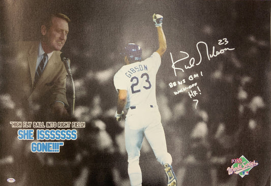 KIRK GIBSON DODGERS SIGNED 22X32 CANVAS "88 WS GM 1 WALK OFF HR" INS PSA AI33528