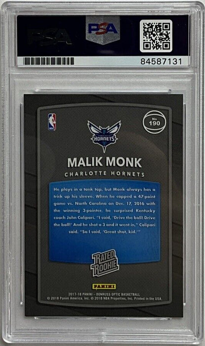 MALIK MONK SIGNED HORNETS PANINI DONRUSS OPTIC #190 RC PSA SLABBED 84587131