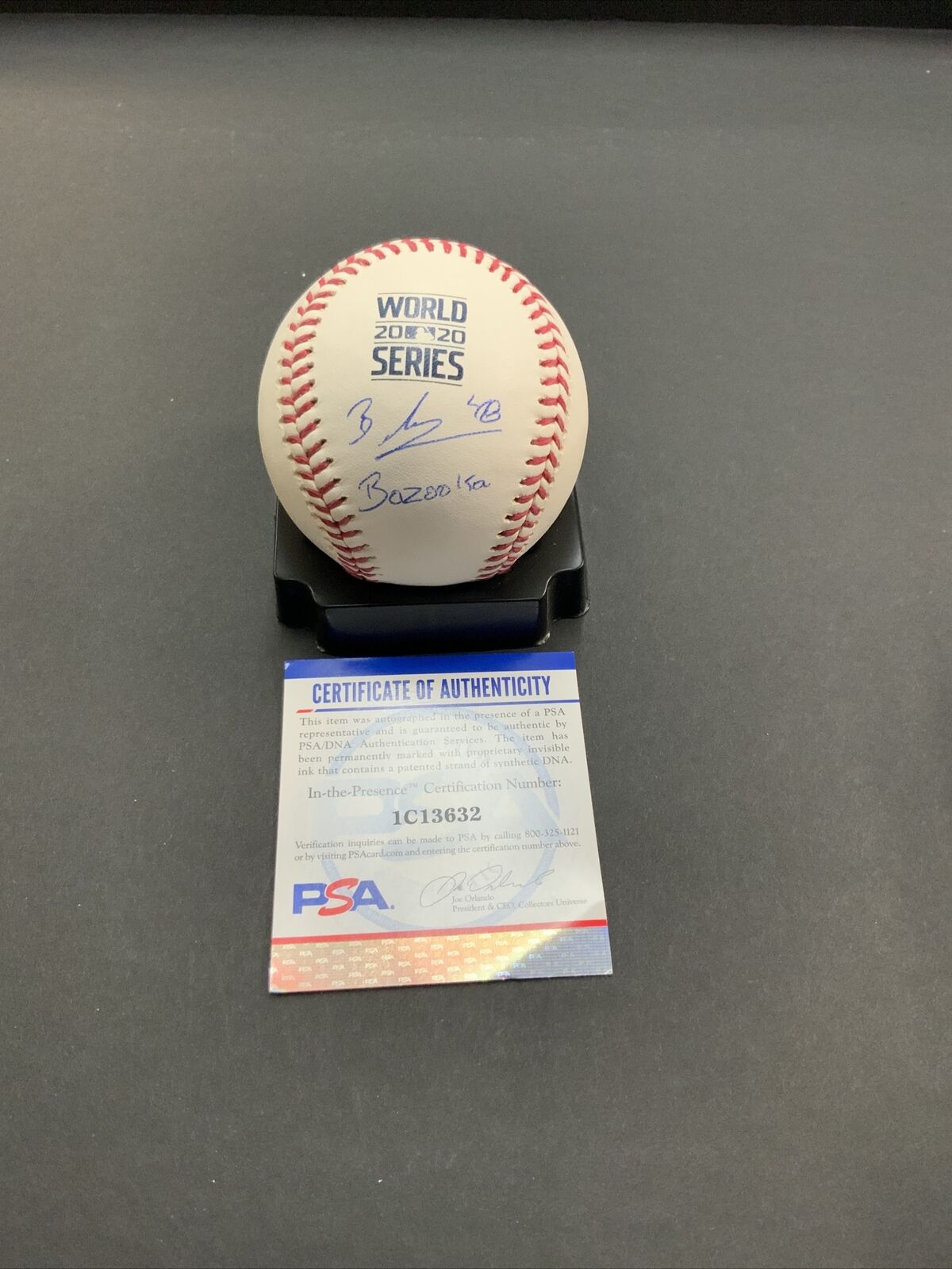 BRUSDAR GRATEROL DODGERS SIGNED 2020 WORLD SERIES BASEBALL "BAZOOKA" PSA ITP COA