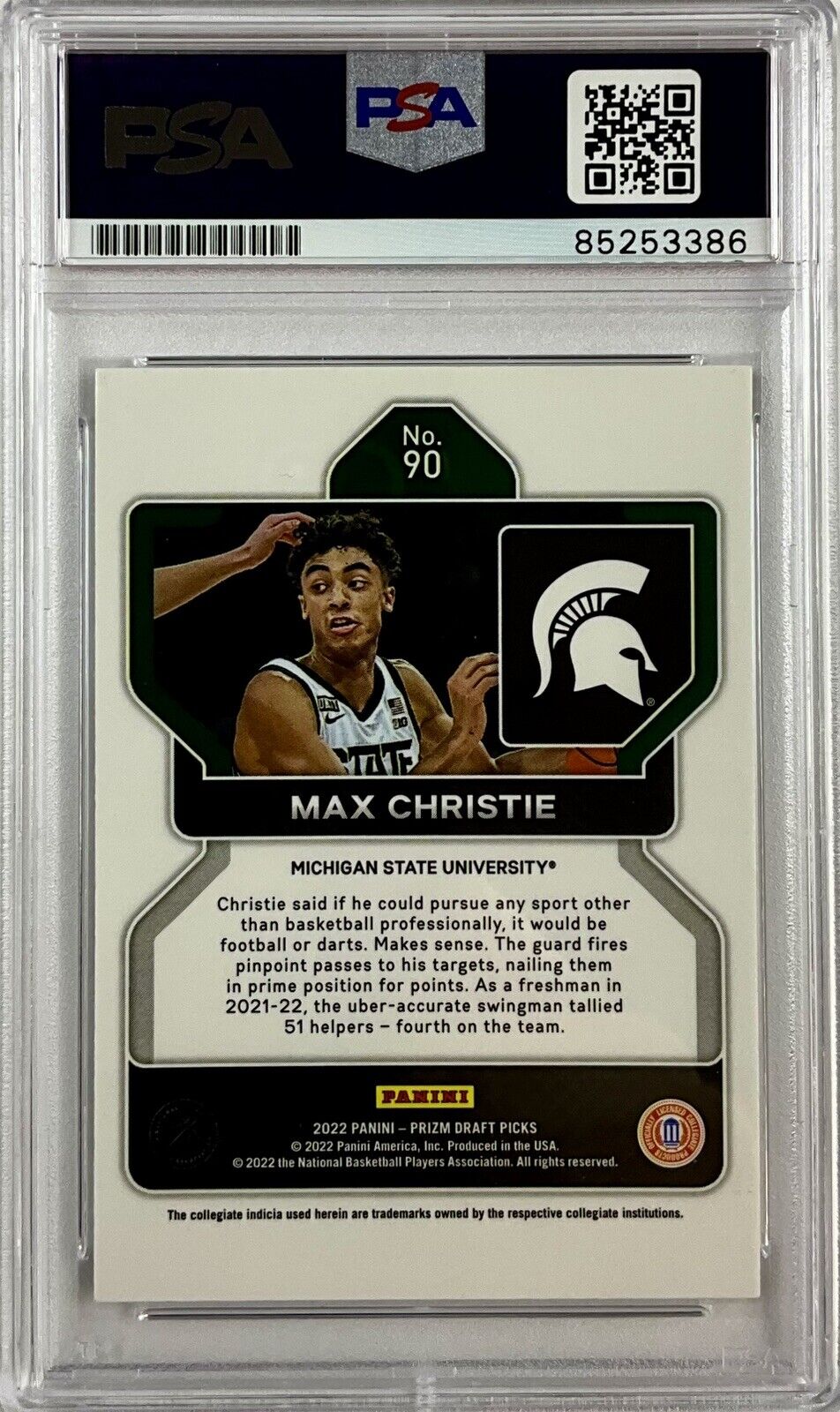 LAKERS MAX CHRISTIE SIGNED MICHIGAN STATE PANINI PRIZM 90 RC PSA ITP 85253386