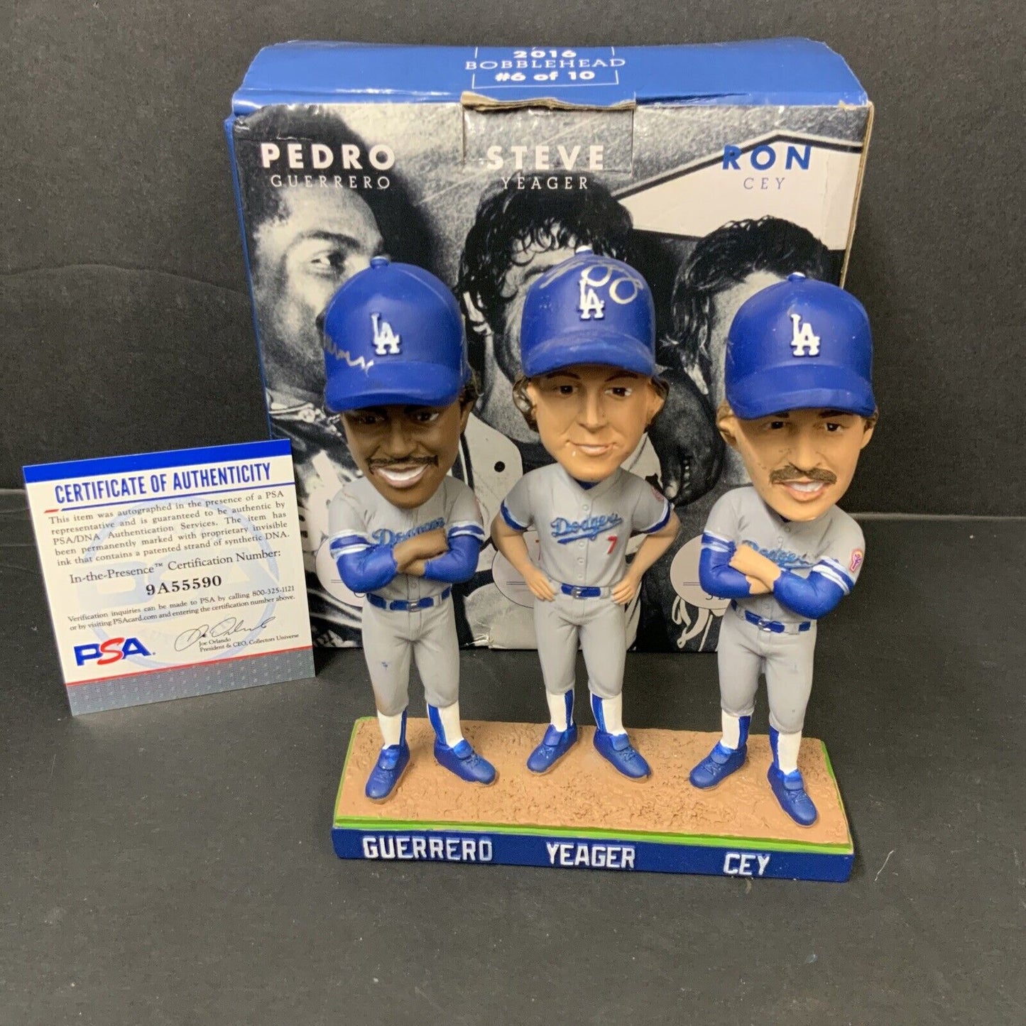 1981 WS TRI-MVP SIGNED DODGERS BOBBLEHEAD CEY, GUERRERO, YEAGER PSA 9A55590