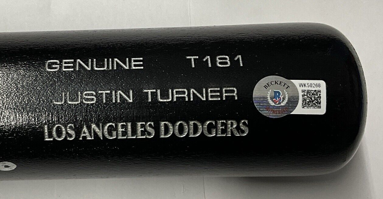 2/10 S JUSTIN TURNER DODGERS SIGNED LOUISVILLE SLUGGER BAT "2020 WS CHAMPS" BAS