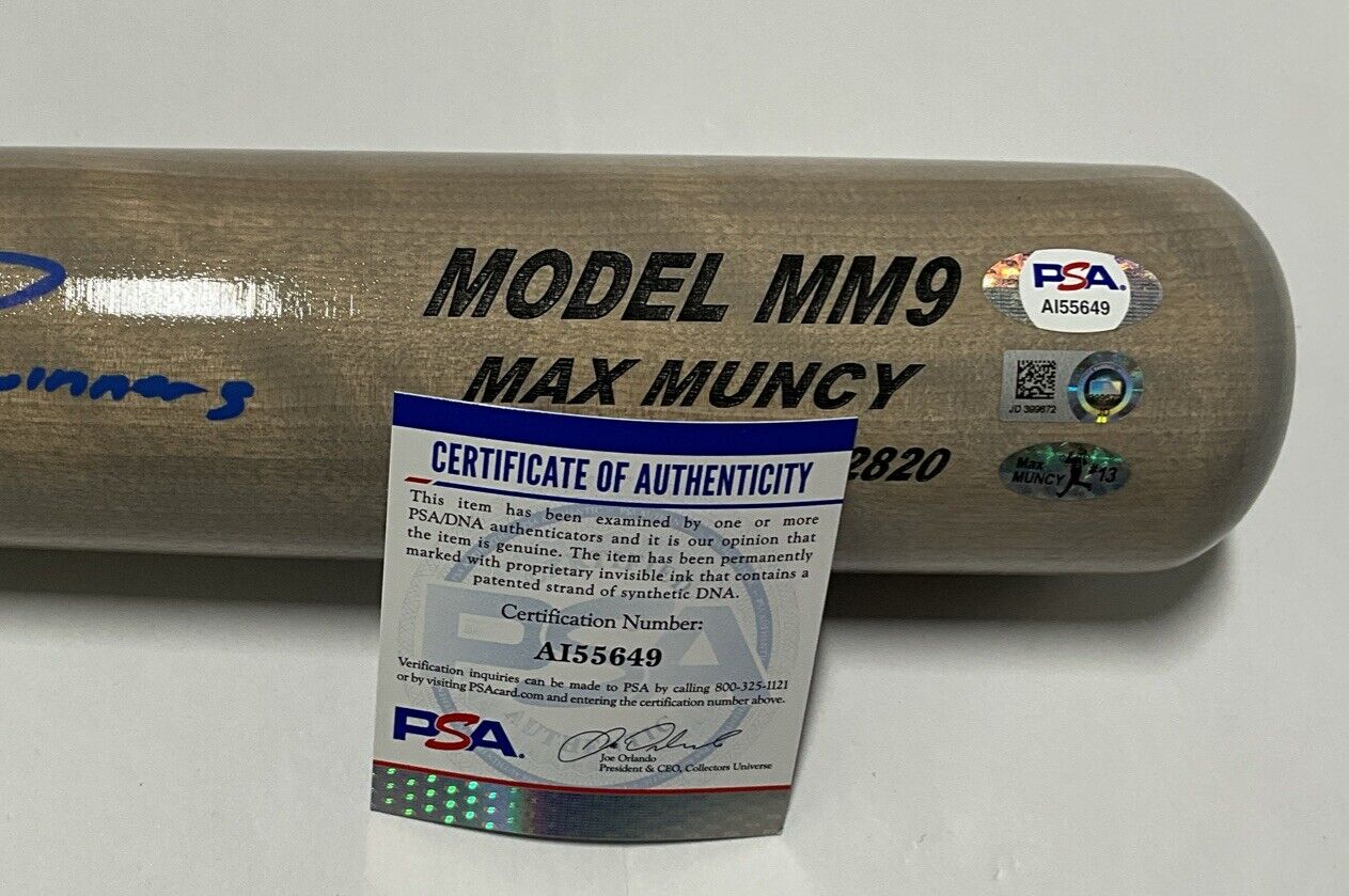 6/13 MAX MUNCY SIGNED GAME MODEL MM9 MAXBAT "2020 piece of metal winner" MLB PSA