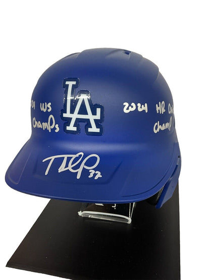 TEOSCAR HERNANDEZ SIGNED DODGERS HELMET "2024 WS CHAMPS. HR DERBY CHAMP" PSA 112