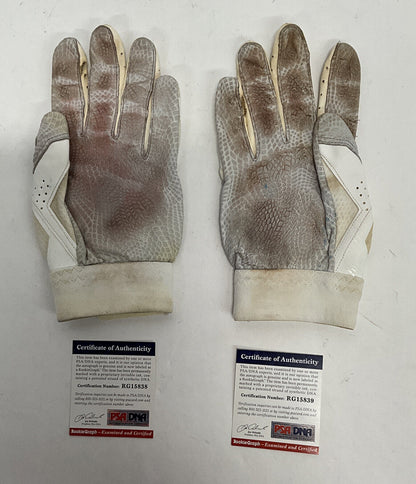 DJ PETERS DODGERS TIGERS SIGNED GAME USED BATTING GLOVES PSA RG15838/39