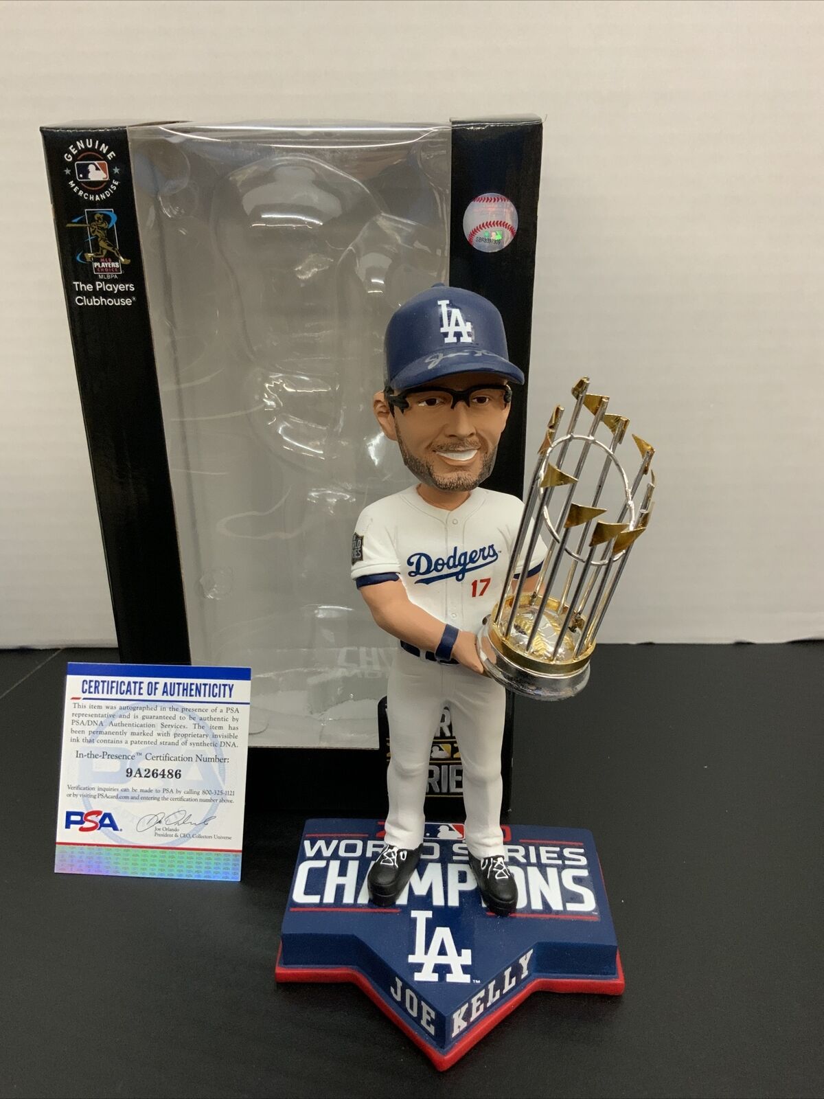 JOE KELLY DODGERS SIGNED CHAMPIONSHIP BOBBLEHEAD 2020 WS CHAMPS INSCRIPTION  PSA