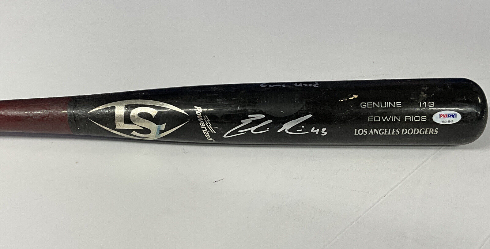 EDWIN RIOS DODGERS 2020 WS CHAMPION SIGNED LS GAME USED BAT PSA RG14847