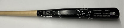 8/10 S JUSTIN TURNER DODGERS SIGNED LOUISVILLE SLUGGER BAT "2020 WS CHAMPS" BAS