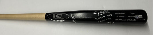 8/10 S JUSTIN TURNER DODGERS SIGNED LOUISVILLE SLUGGER BAT "2020 WS CHAMPS" BAS