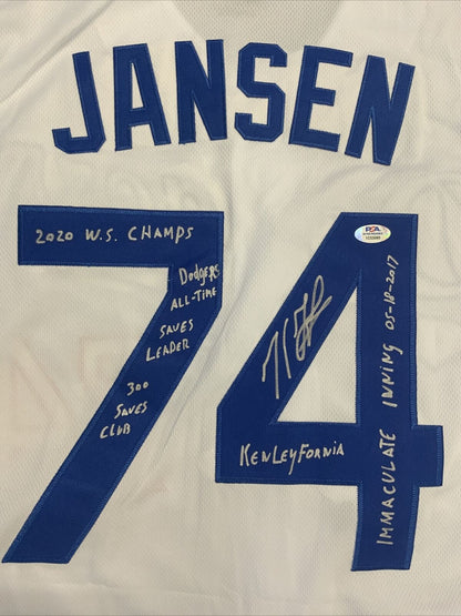 KENLEY JANSEN SIGNED DODGERS 2020 WORLD SERIES JERSEY 5 INSCRIPTIONS PSA 1C53080