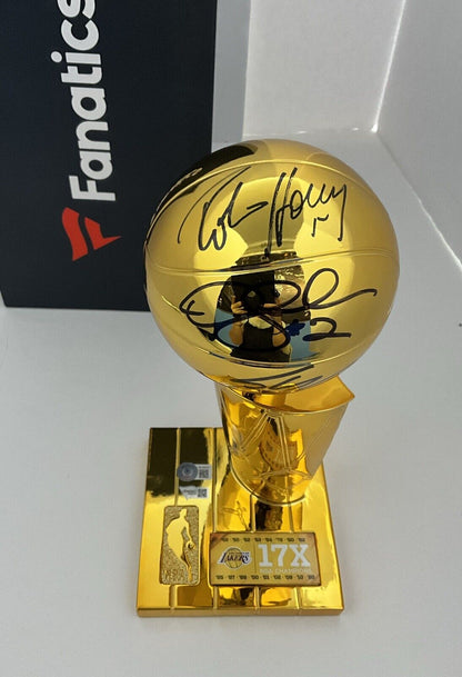 SHAQUILLE O'NEAL DEREK FISHER ROBERT HORRY SIGNED 12" LAKERS TROPHY BAS W128474