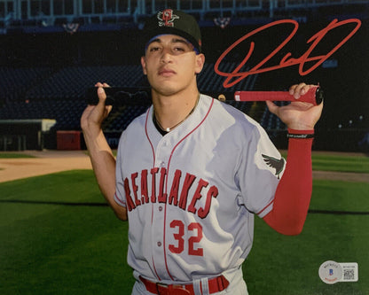 DIEGO CARTAYA DODGERS 2023 #1 PROSPECT SIGNED 8X10 GREAT LAKES LOONS PHOTO BAS