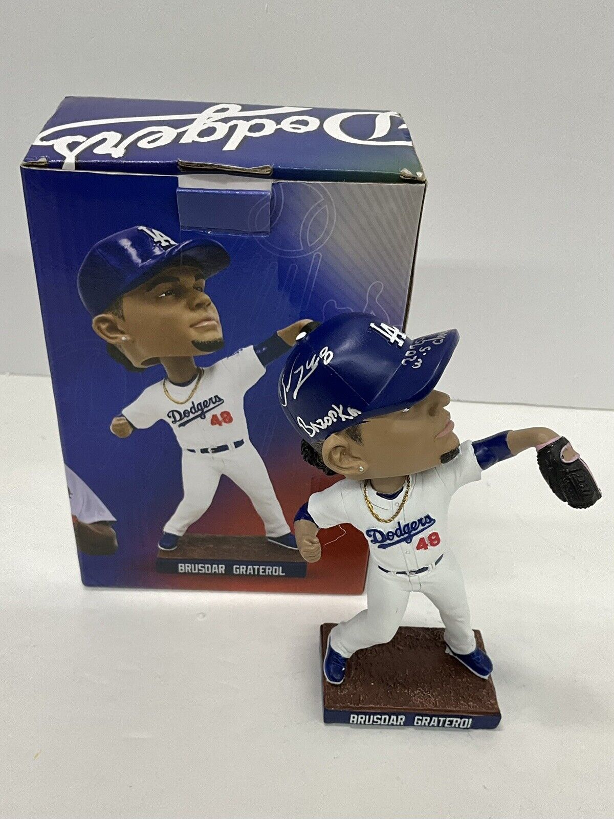 BRUSDAR GRATEROL SIGNED DODGERS BOBBLEHEAD "2020 WS CHAMPS, BAZOOKA" PSA 3C24655