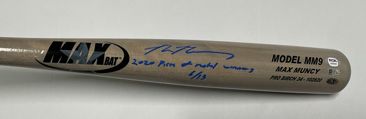 6/13 MAX MUNCY SIGNED GAME MODEL MM9 MAXBAT "2020 piece of metal winner" MLB PSA