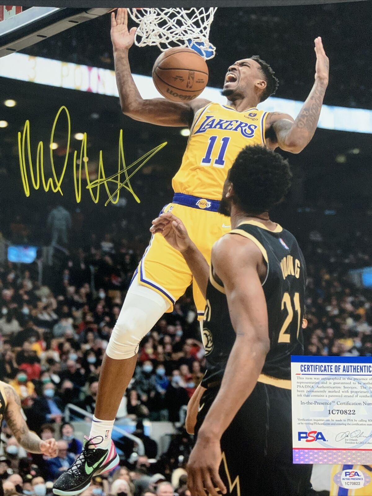 MALIK MONK LAKERS SIGNED 11x14 DUNK CELEBRATION Y PHOTO PSA ITP AUTHENTICATED