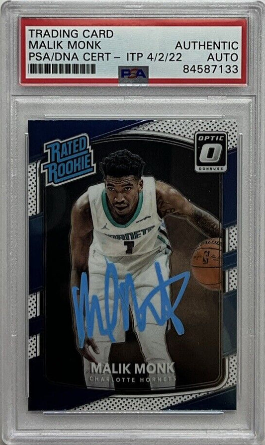 MALIK MONK SIGNED HORNETS PANINI DONRUSS OPTIC #190 RC PSA SLABBED 84587133