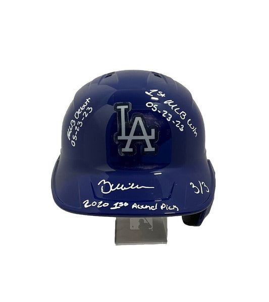 3/3 BOBBY MILLER SIGNED DODGERS FULL HELMET "MLB DEBUT, 1ST WIN, 1ST PICK" PSA