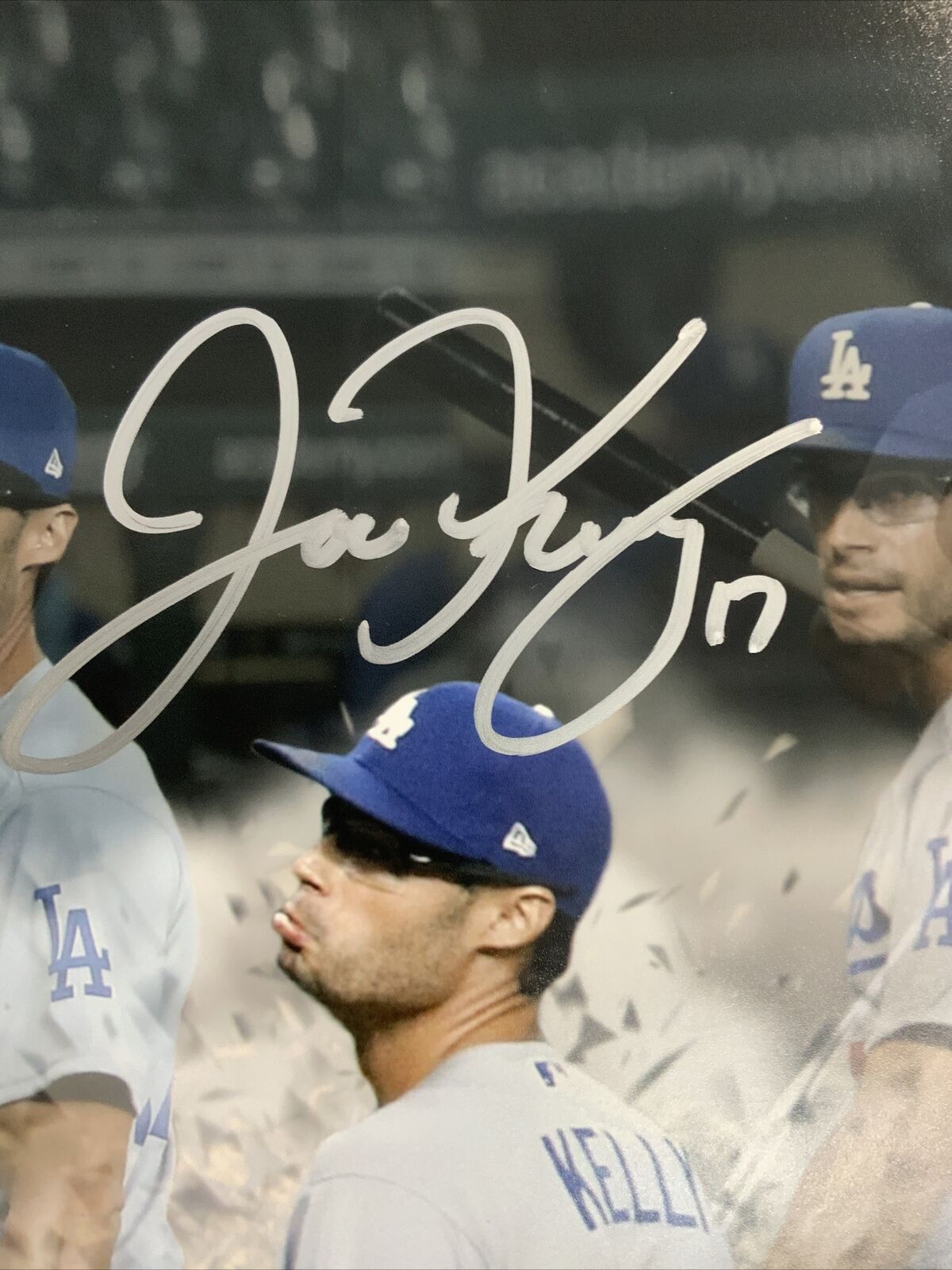 17/17 JOE KELLY DODGERS 2020 WS CHAMPION SIGNED 16X20 PHOTO NICE SWING BITCH PSA