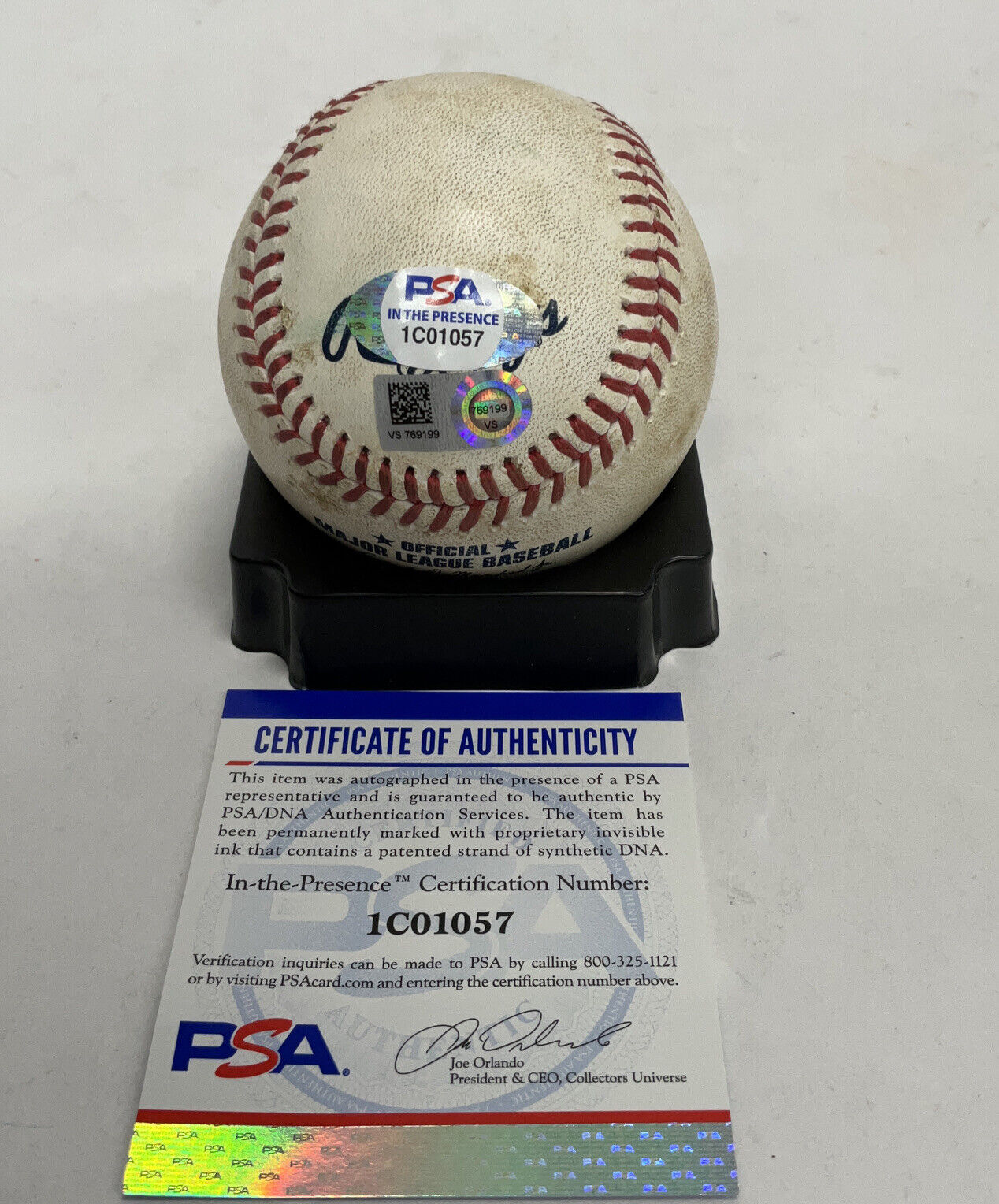 JUSTIN TURNER DODGERS SIGNED GAME USED BASEBALL "DOUBLE" INSCRIPTION PSA 1C01057