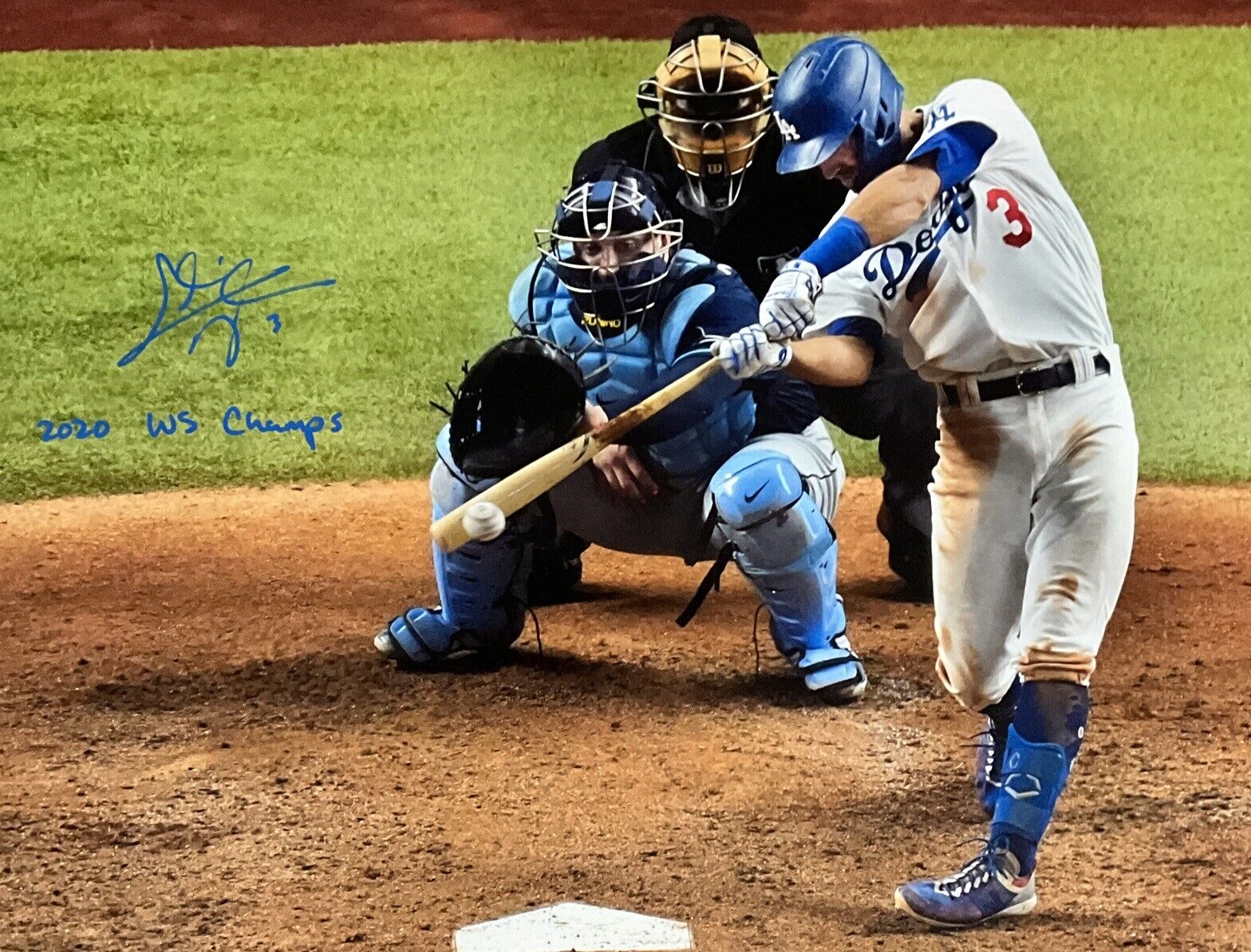 CHRIS TAYLOR DODGERS SIGNED 22X33 WS HOMERUN CANVAS "2020 WS CHAMPS" PSA 1C01415