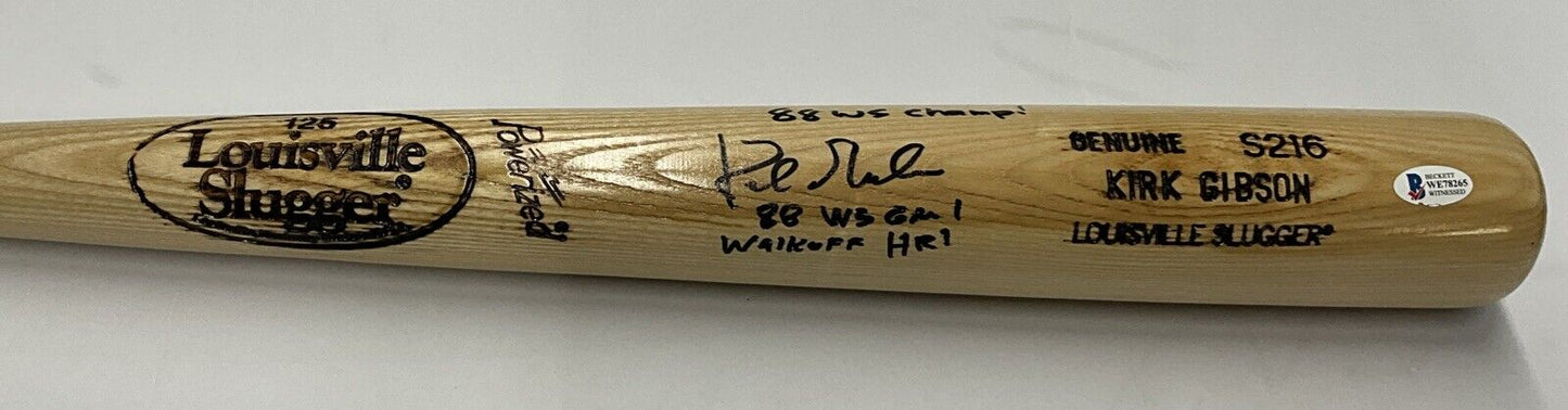 DODGERS KIRK GIBSON SIGNED LOUISVILLE GAME MODEL BAT 3 INSCRIPTIONS" BAS WE78265