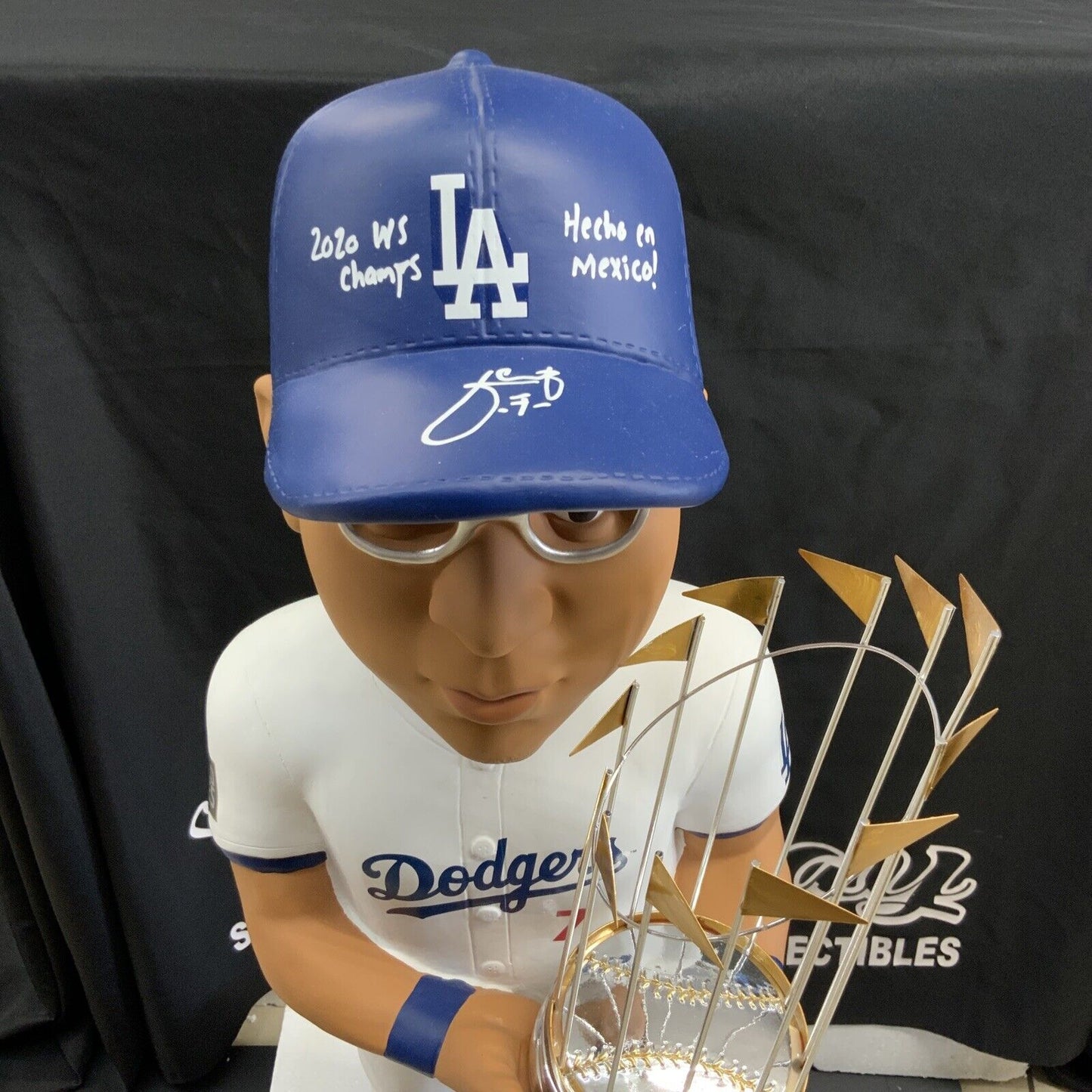 9/15 JULIO URIAS SIGNED DODGERS 2020 WS 3FT BOBBLEHEAD "CHAMPS HECHO MEXICO" BAS