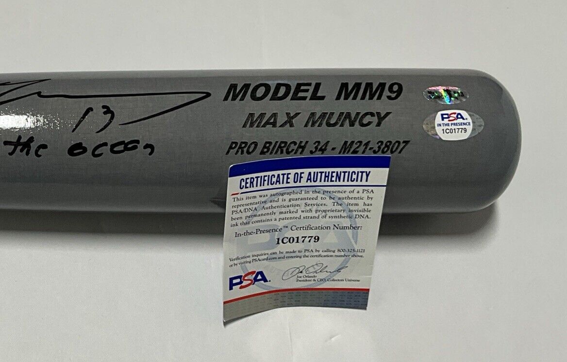 MAX MUNCY DODGERS SIGNED MAXBAT MODEL BAT "GET IT OUT OF THE OCEAN" PSA 1C01779