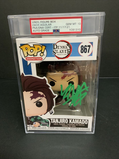 ZACH AGUILAR SIGNED TANJIRO KAMADO FUNKO POP #867 PSA GEM MT 10 SLABBED 1C61310