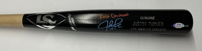 JUSTIN TURNER DODGERS SIGNED LOUISVILLE SLUGGER BAT "ROJO CHINGON" PSA 9A87958