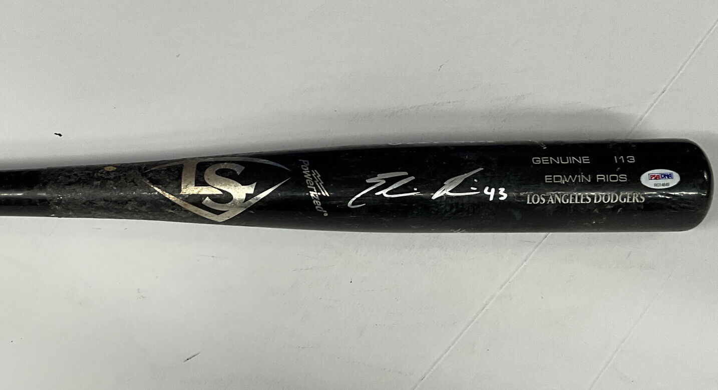 EDWIN RIOS DODGERS 2020 WS CHAMPION SIGNED LS GAME USED BAT PSA RG14849