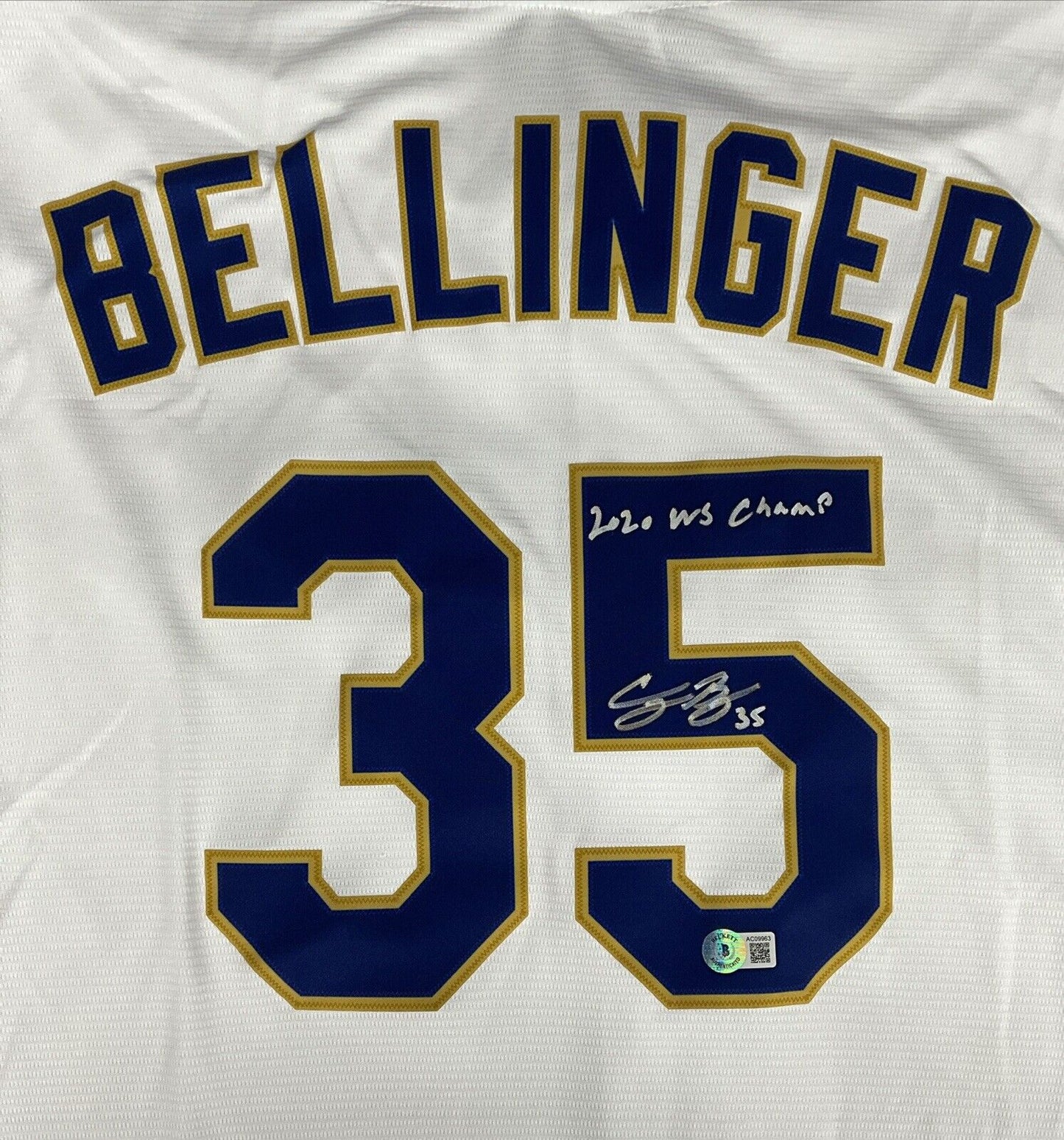 CODY BELLINGER SIGNED DODGERS 2020 CHAMPIONS JERSEY "2020 WS CHAMPS" BAS AC09963