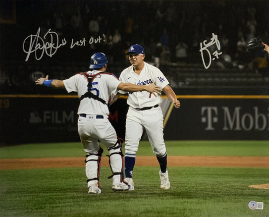 JULIO URIAS & AUSTIN BARNES DODGERS SIGNED 16X20 PHOTO "LAST OUT " BAS WITNESS