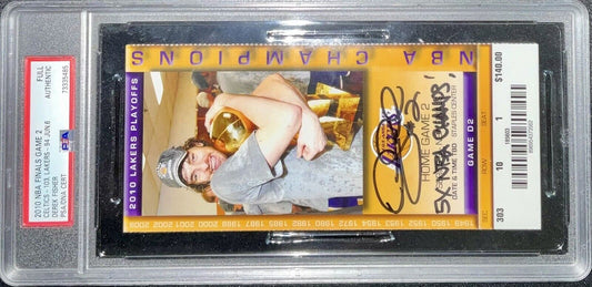 DEREK FISHER SIGNED 2010 NBA FINALS TICKET STUB "5X NBA CHAMPS" PSA 73335485